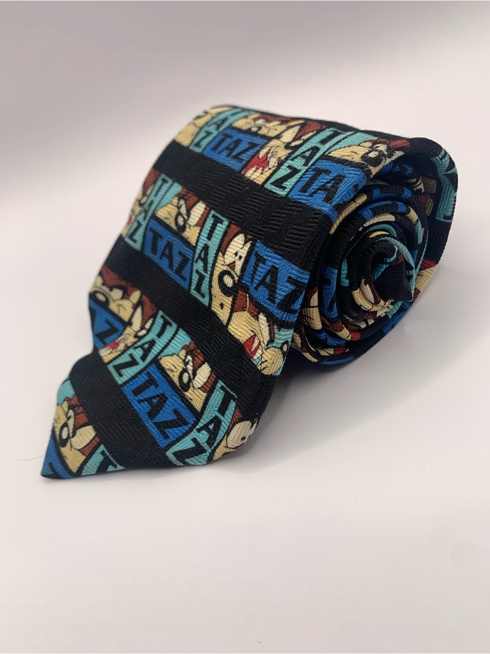 Warner Bros. Taz Block Stripe Tie in Black, Blue and Tan RARE COLLECTION